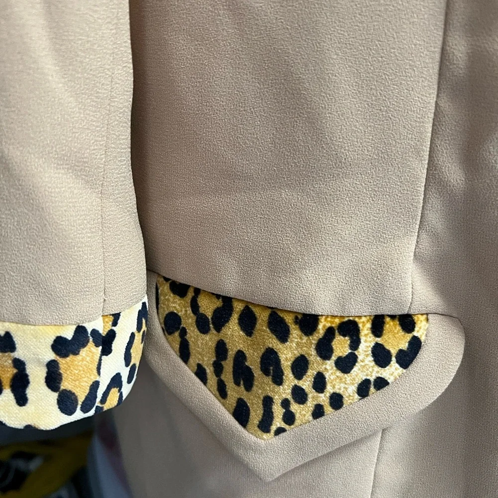 Vintage Khaki Peach Lining Leopard Trim M/L 12 Blazer - Picture 4 of 8